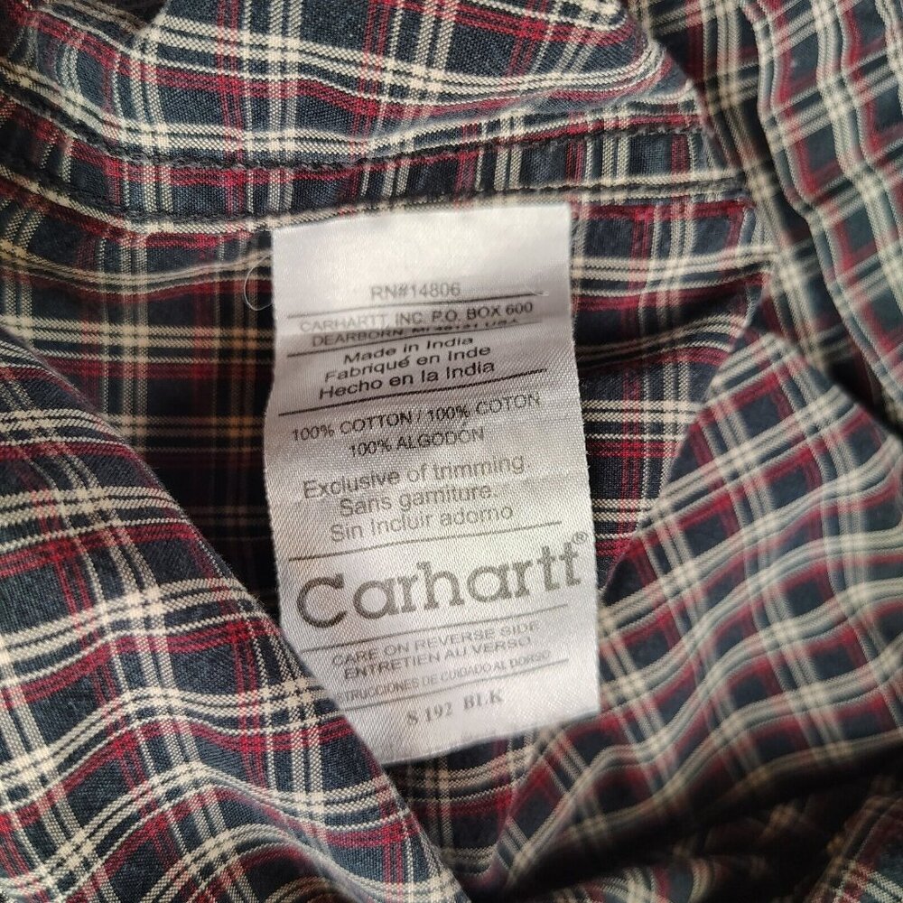 VTG Carhartt Black Red White Plaid 90s Button Down Shirt Mens Medium - Picture 5 of 8